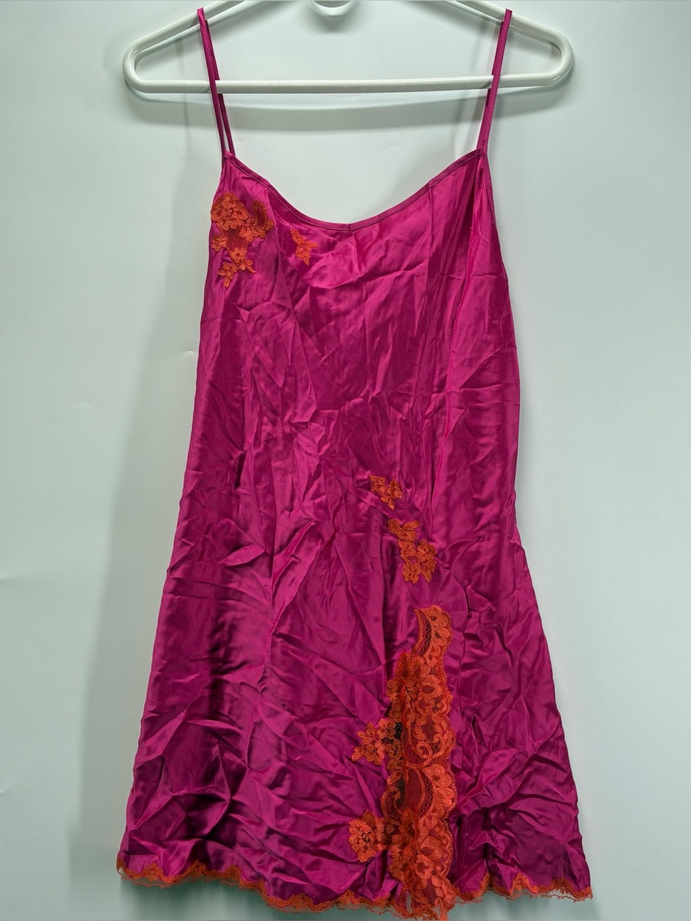 Vintage Y2K Victoria’s Secret Medium Pink Satin Embroidered Mini Dress Nightgown